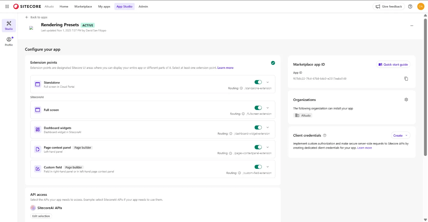 Rendering Presets in the Sitecore App Studio